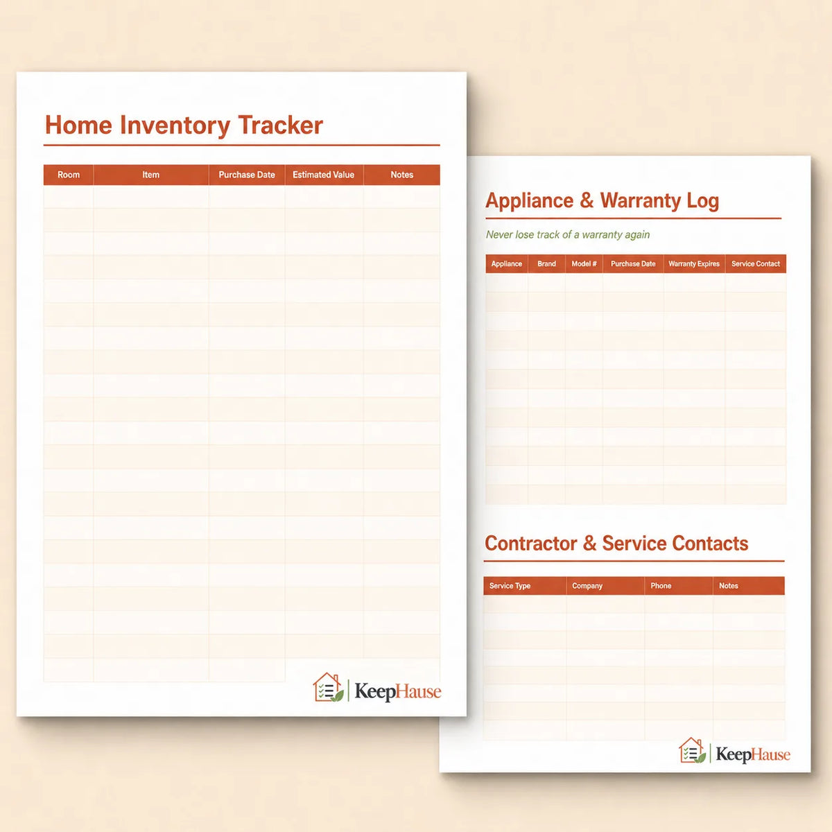 Home Inventory and Warranty Tracking printable