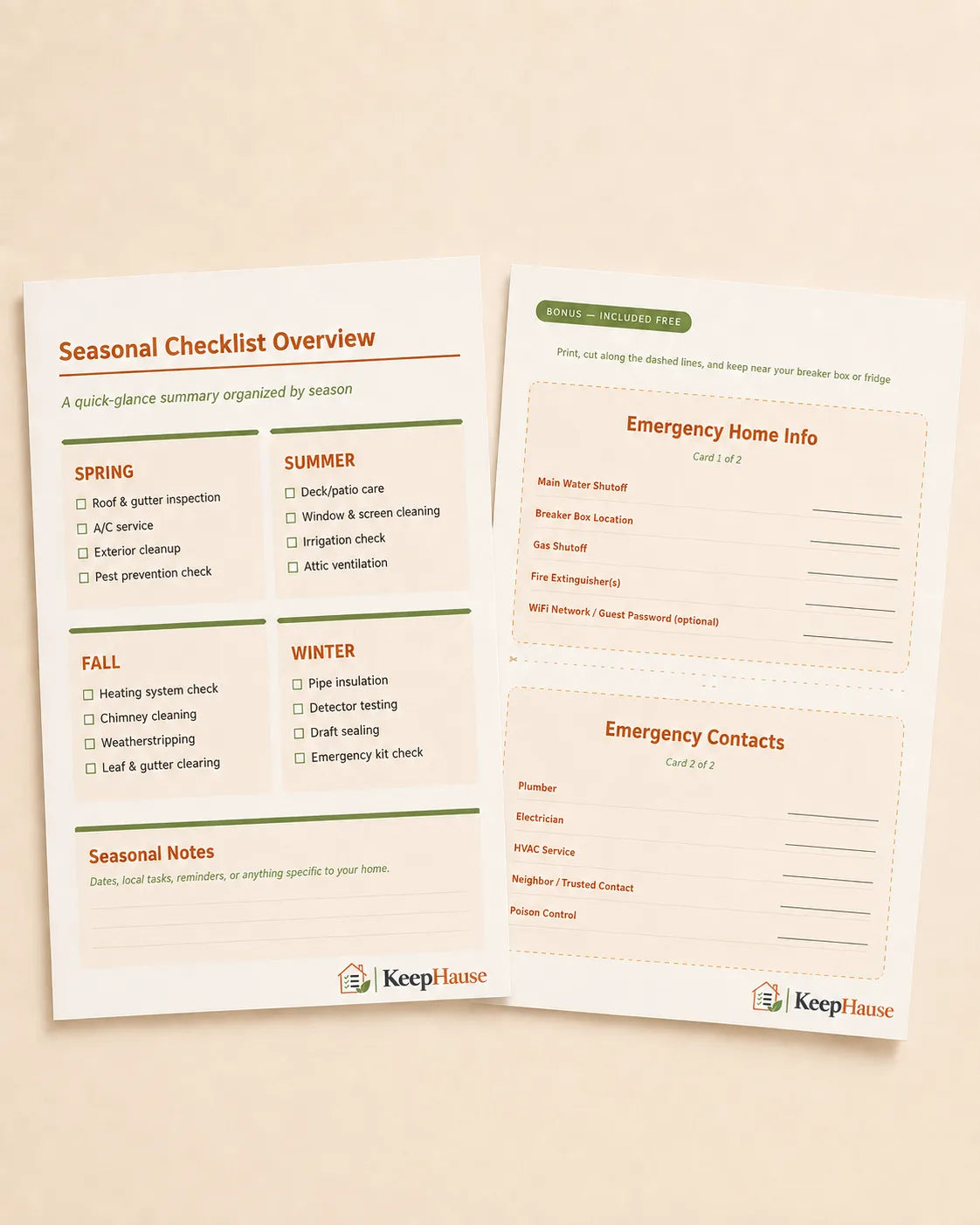 Seasonal Emergency Tools printable checklist