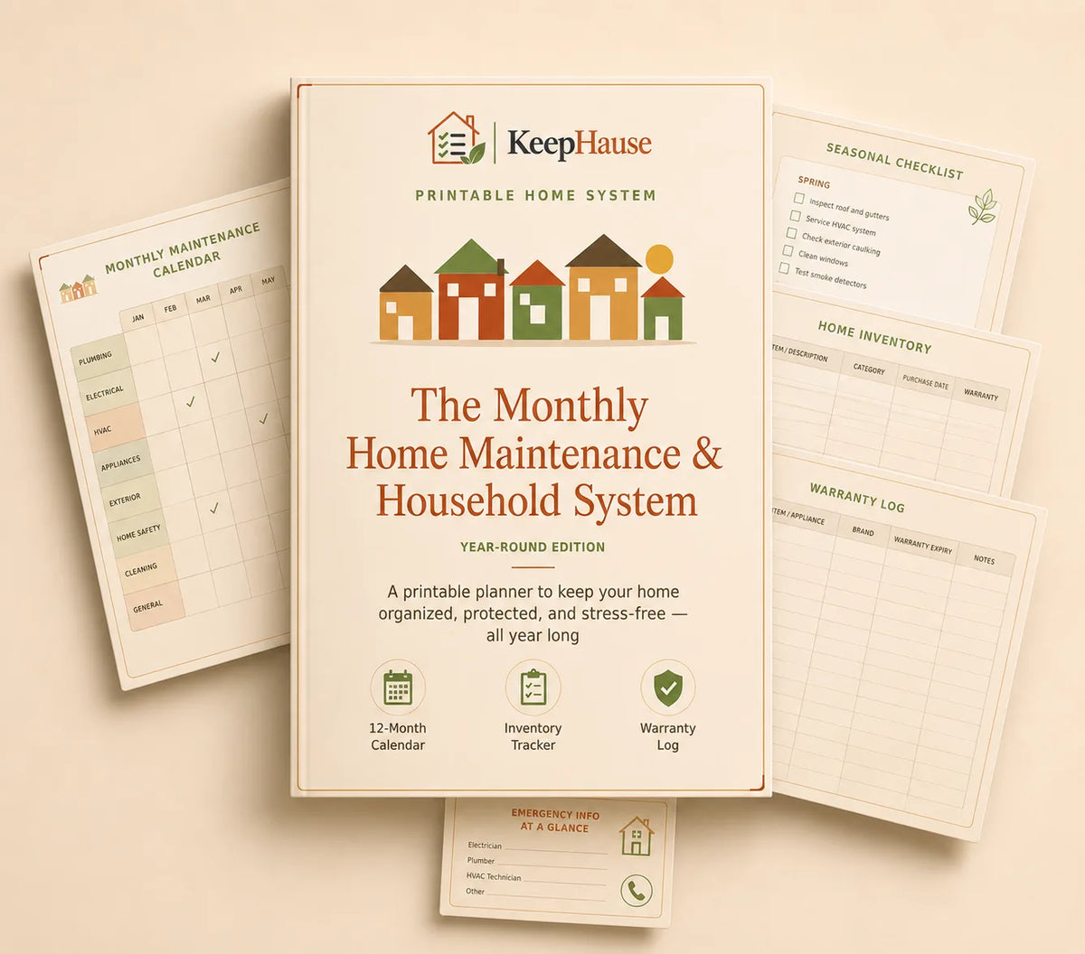 KeepHause Monthly Home Maintenance and Household System printable planner mockup
